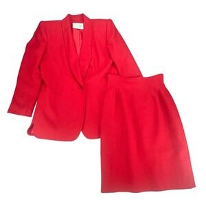 Vintage Le Suit Petite Red Skirt Suit Set Blazer Jacket Business Formal 4 petite